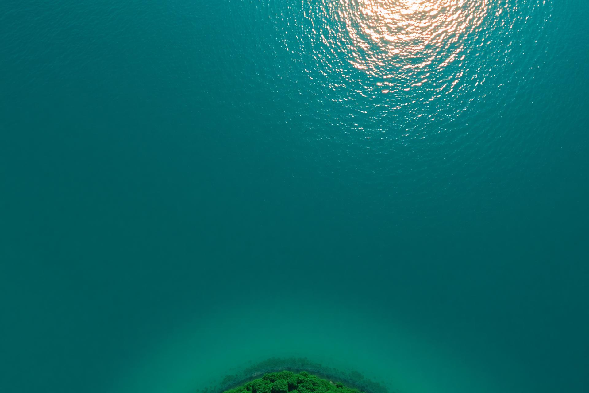 Aerial view of restored turquoise water